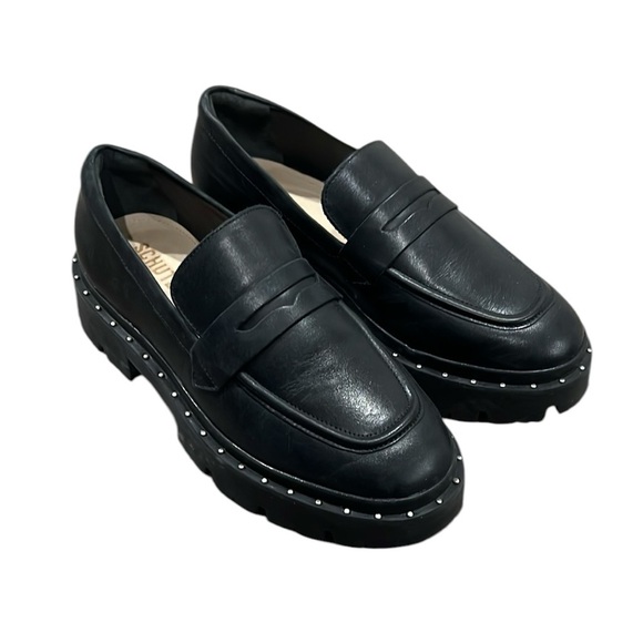Schutz black leather Christie chunky studded lug sole loafer size 8.5 - Picture 1 of 11